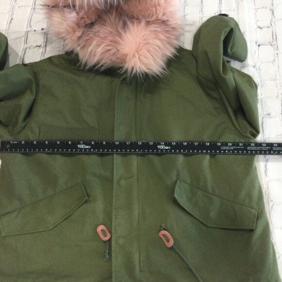 A+K Jacket Parka Women’s Size L Green Pink Removable Faux Fur Lining & Hood - Picture 11 of 12